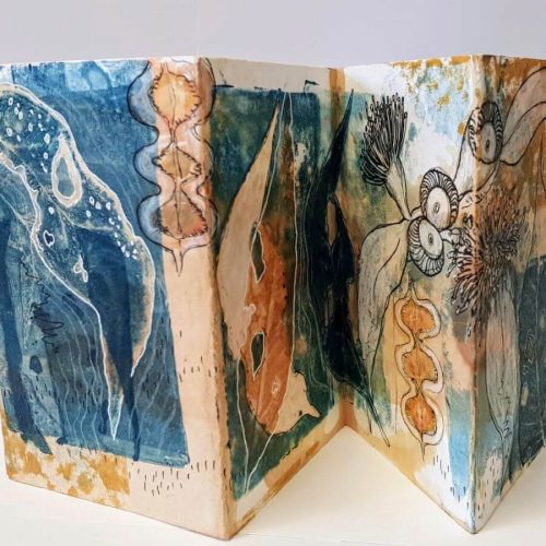 Print Fold Draw concertina artist book created in workshop by Sandra Pearce